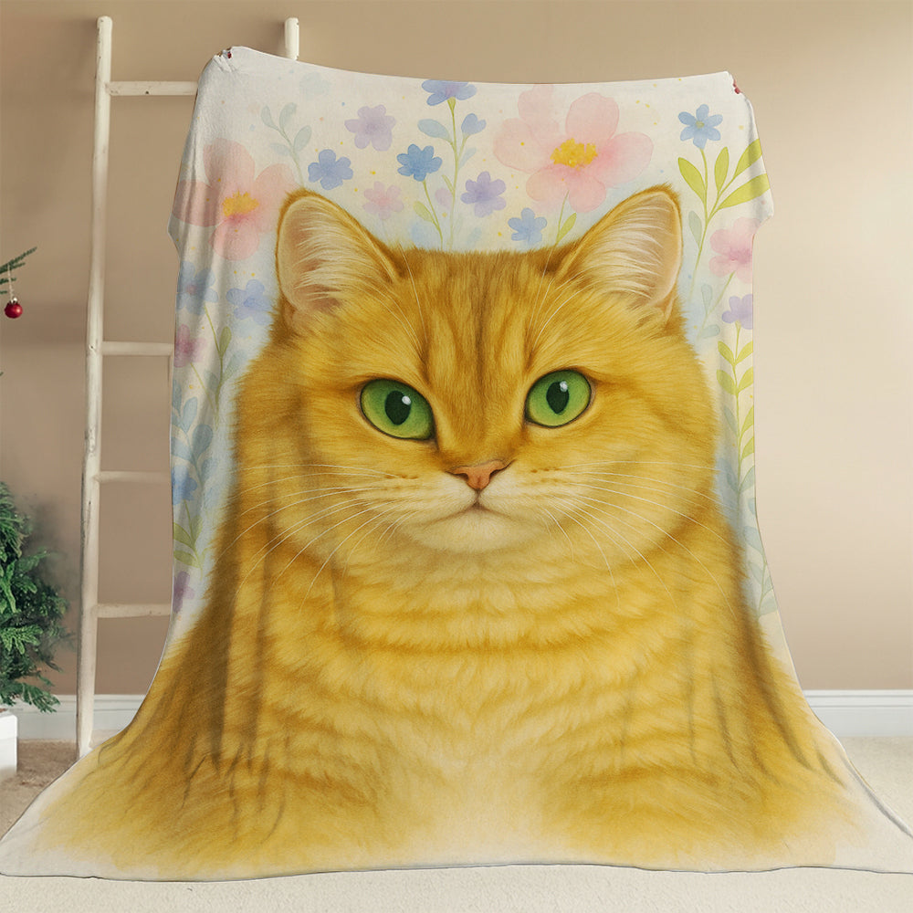Custom Photo Cat Floral Watercolor Art Blanket