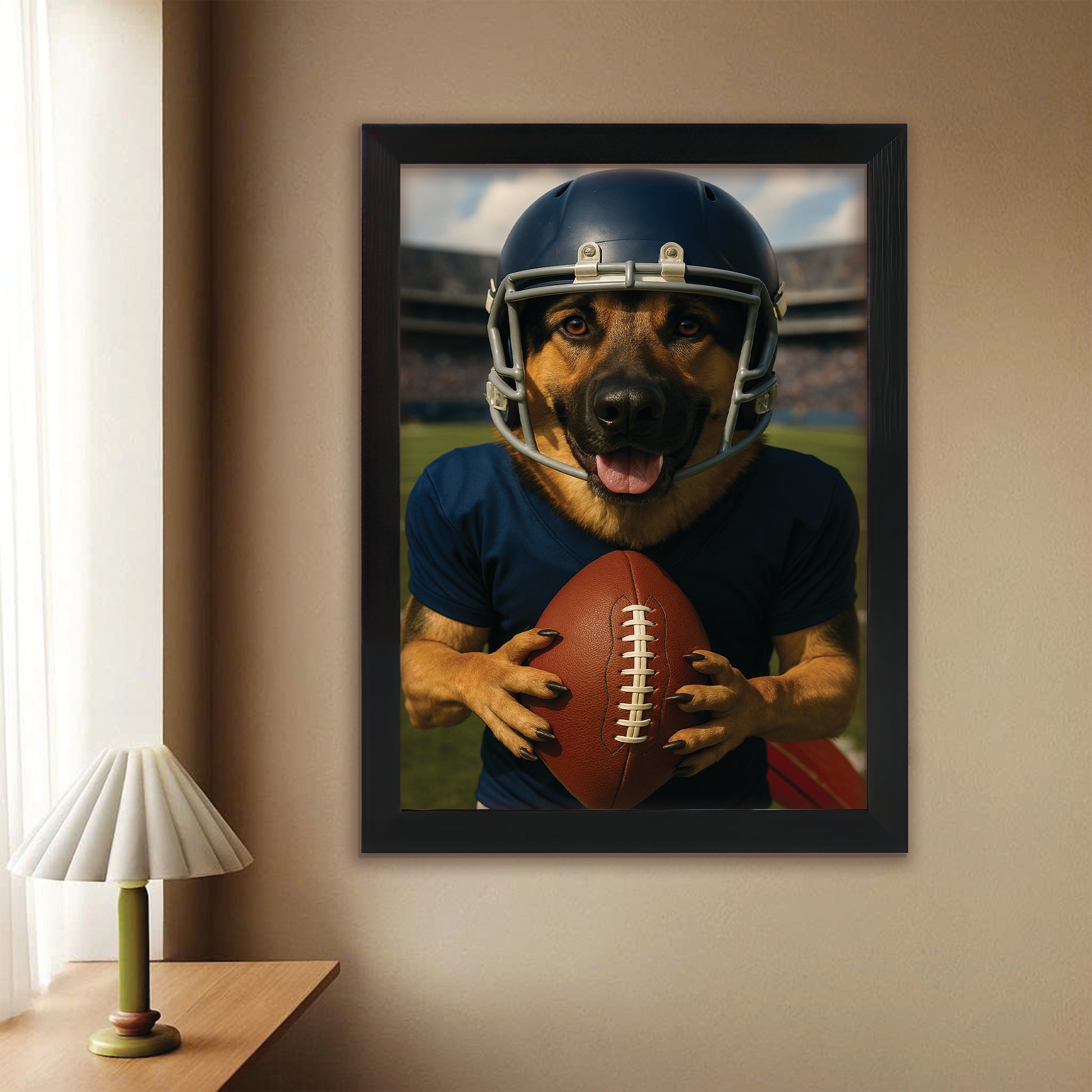 Custom Photo Footaball Dog Canvas Framed Wall Art Gift For Dog Lovers