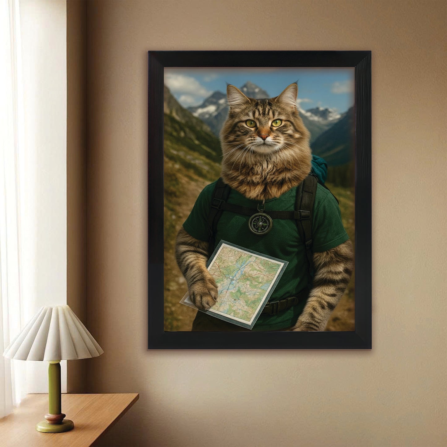 Custom Photo Explorer Hiking Cat Canvas Framed Wall Art  Gift For Cat Lovers