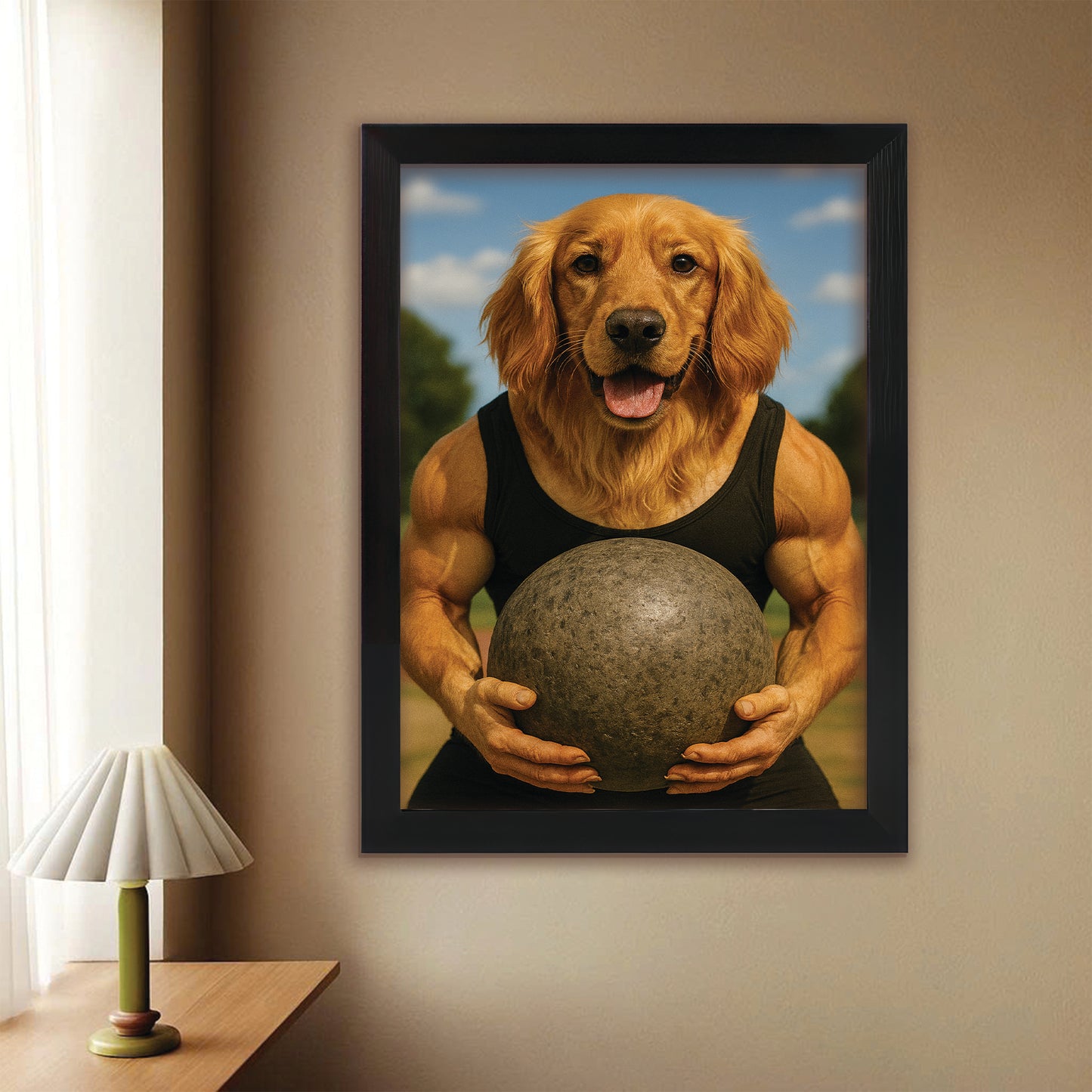 Custom Photo Strongman Dog Canvas Framed Wall Art Gift For Dog Lovers