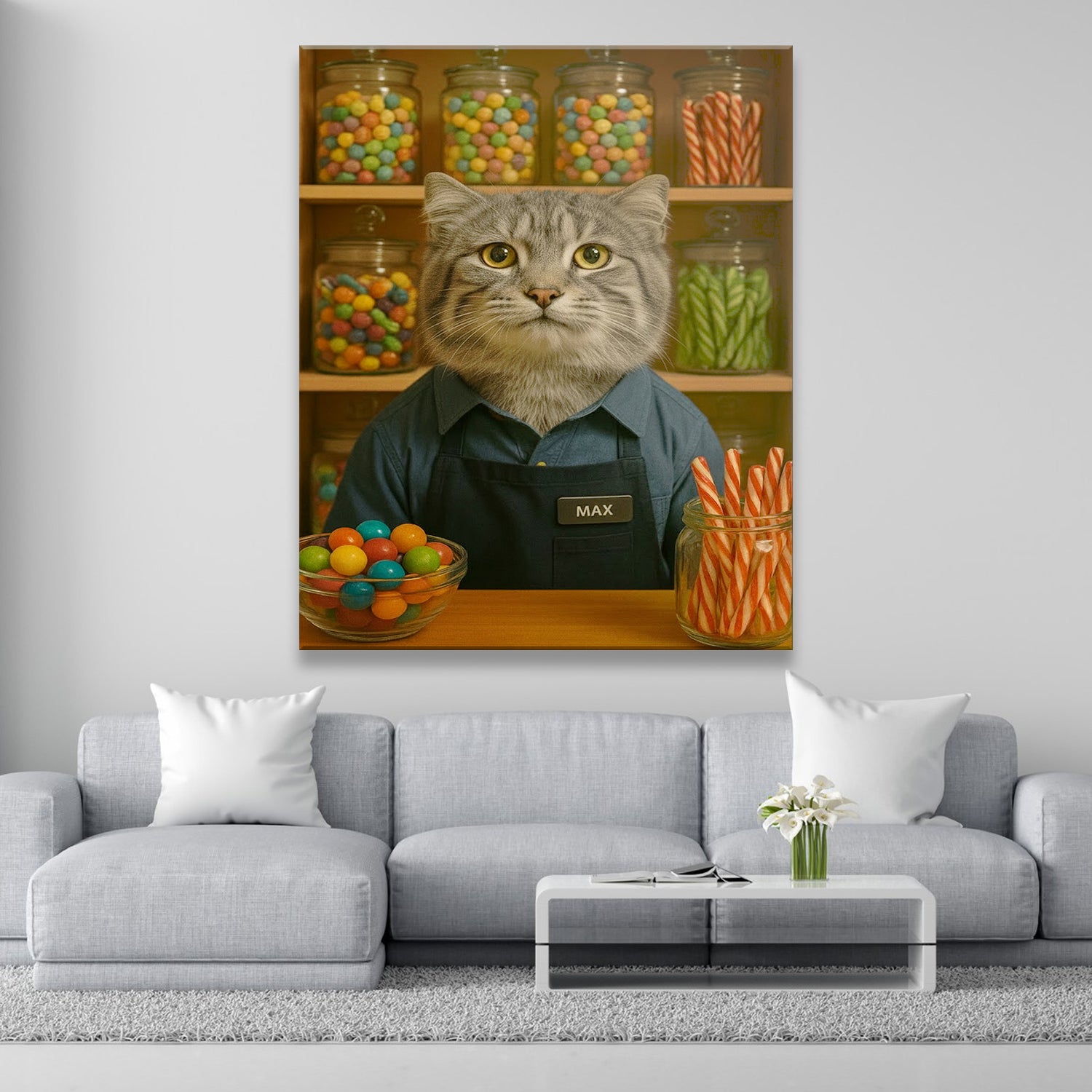 Custom Photo Candy Shop Cat Canvas Gift For Cat Lovers