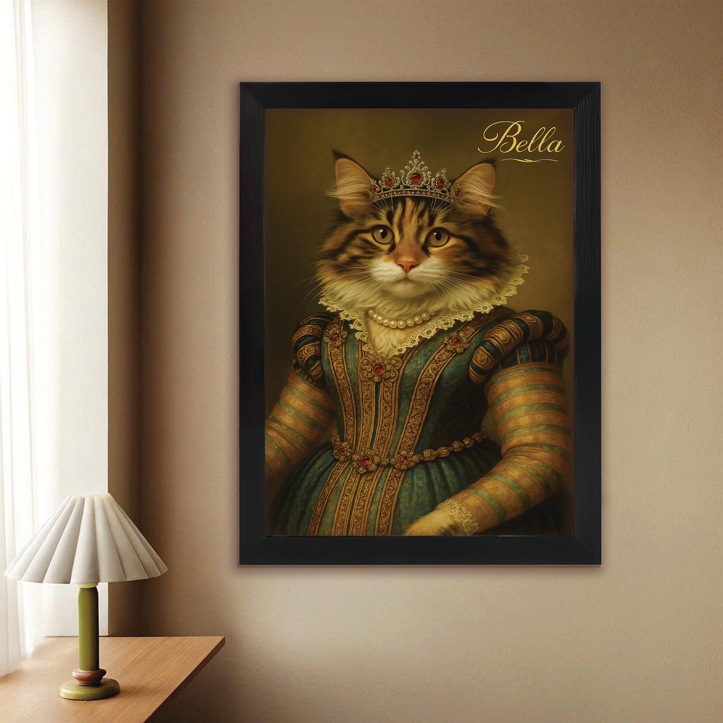 Custom Photo Sapphire Queen Cat Canvas Framed Wall Art Gift For Cat Lovers