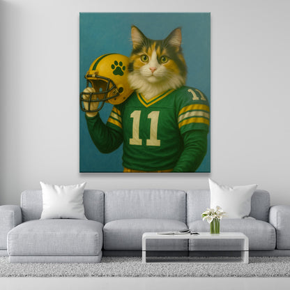 Custom Cat Photo Football Player Canvas