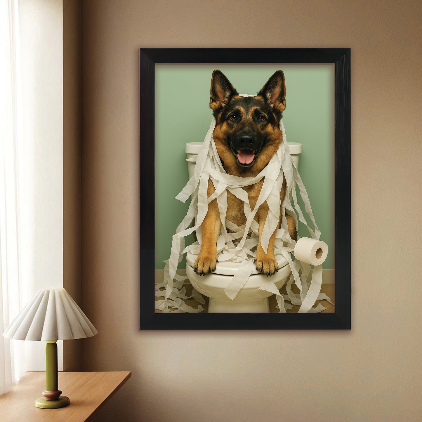 Custom Photo Dog Bathroom Style 26 Canvas Framed Wall Art Gift For Dog Lovers
