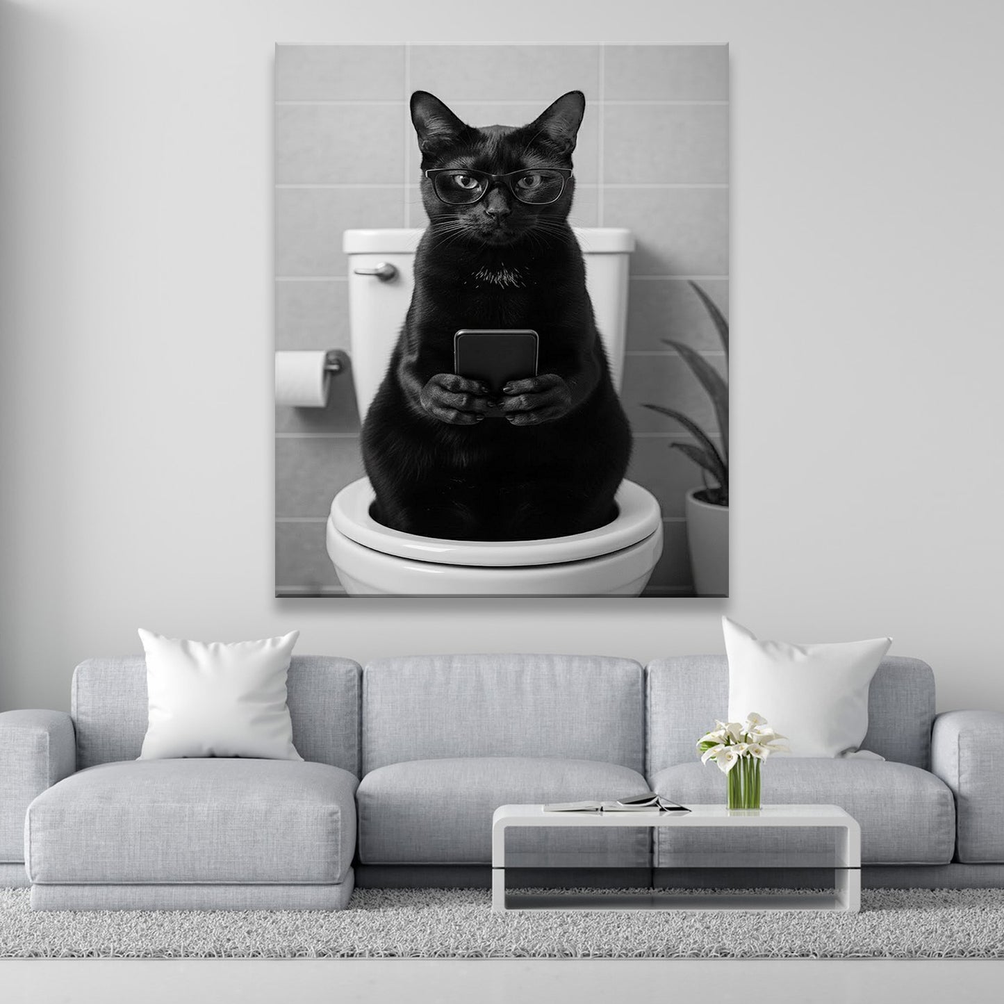 Custom Photo Cat Bathroom Style 14 Canvas Gift For Cat Lovers
