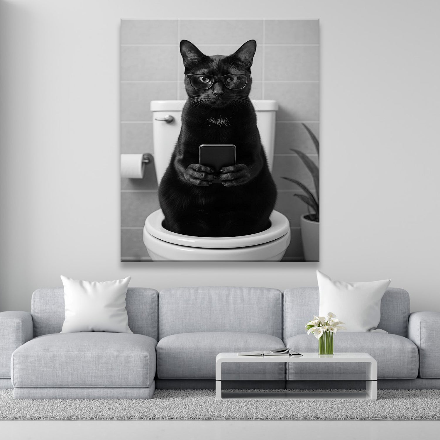 Custom Photo Cat Bathroom Style 14 Canvas Gift For Cat Lovers