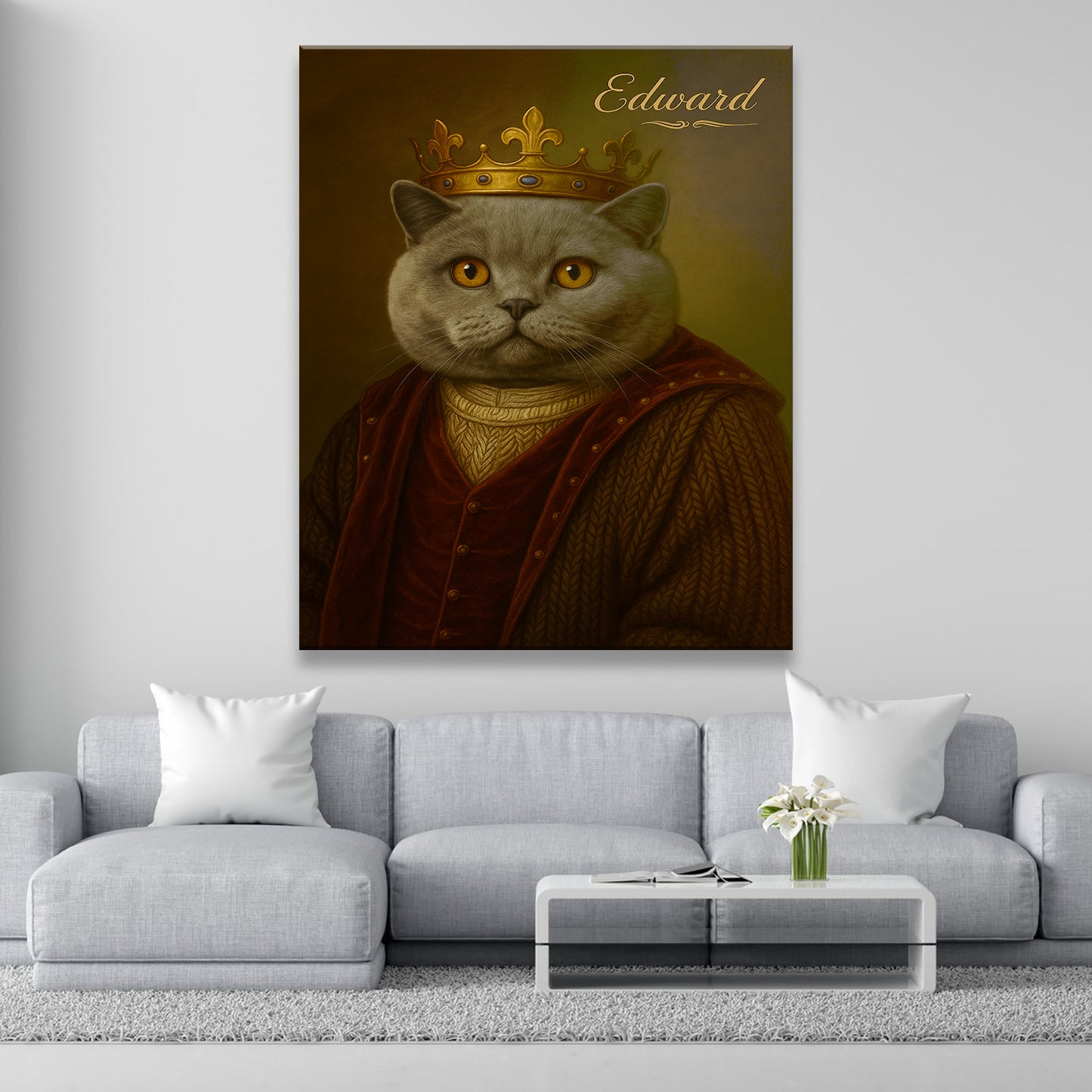 Custom Photo Crown King Cat Canvas Gift For Cat Lovers