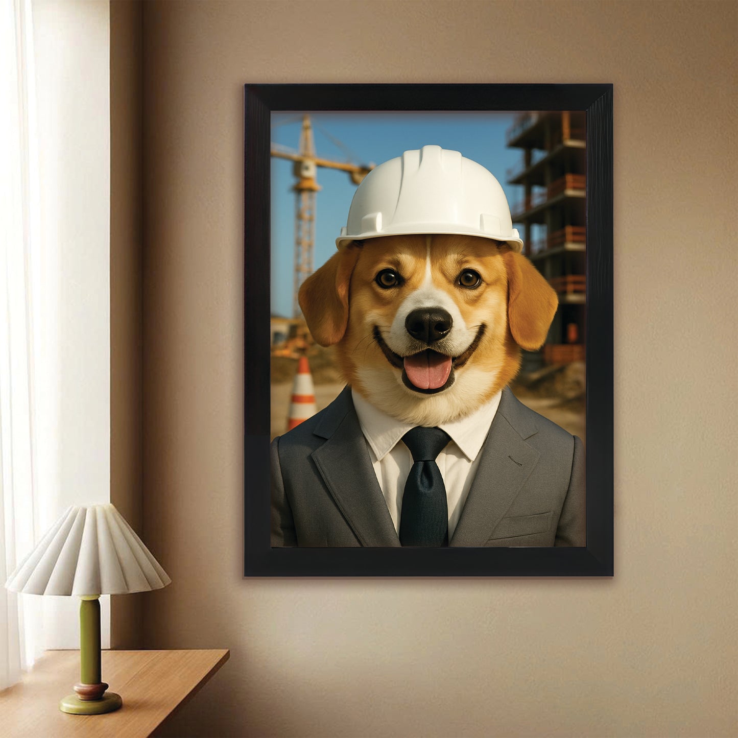 Custom Photo Engineer Construction Dog Canvas Framed Wall Art Gift For Dog Lovers