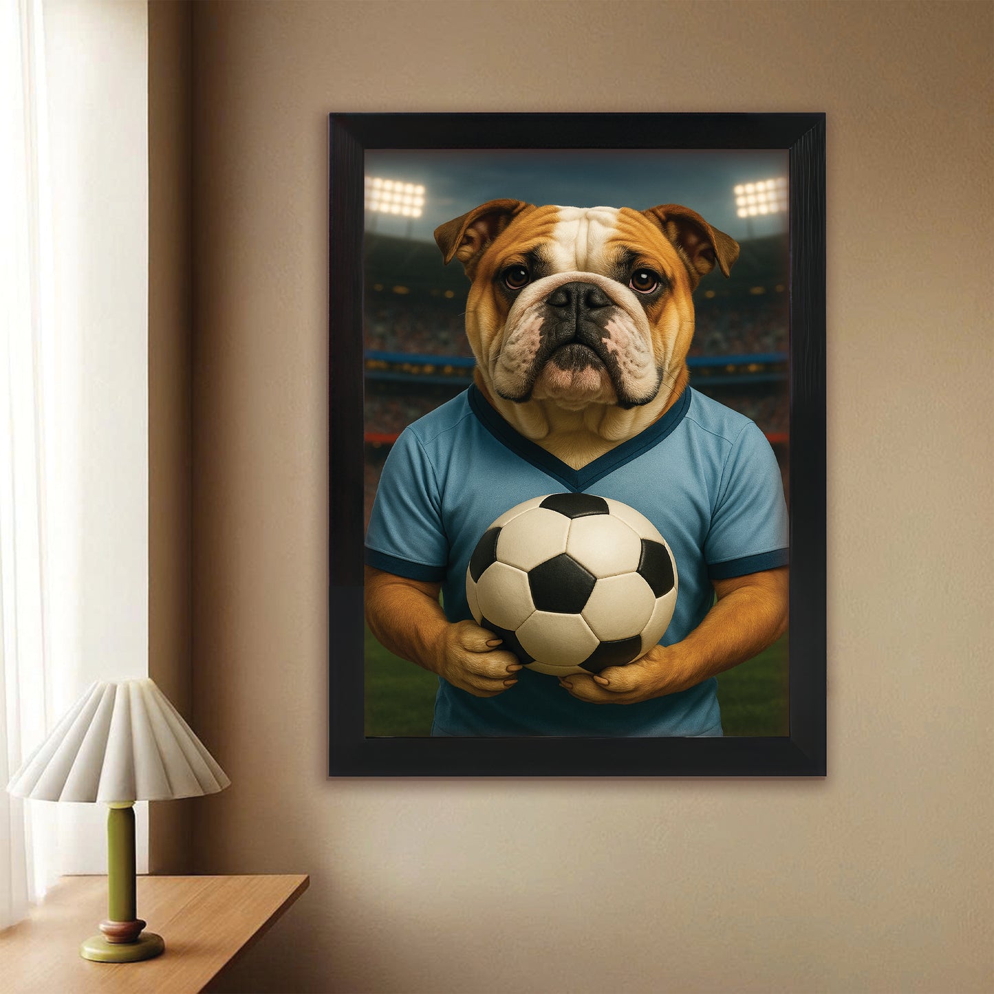 Custom Photo Soccer Dog Canvas Framed Wall Art Gift For Dog Lovers