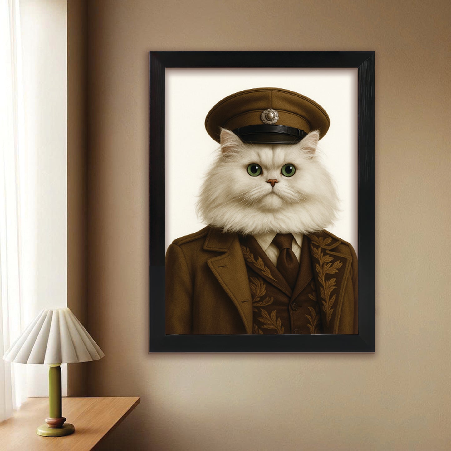 Custom Photo Captain Cat Canvas Framed Wall Art