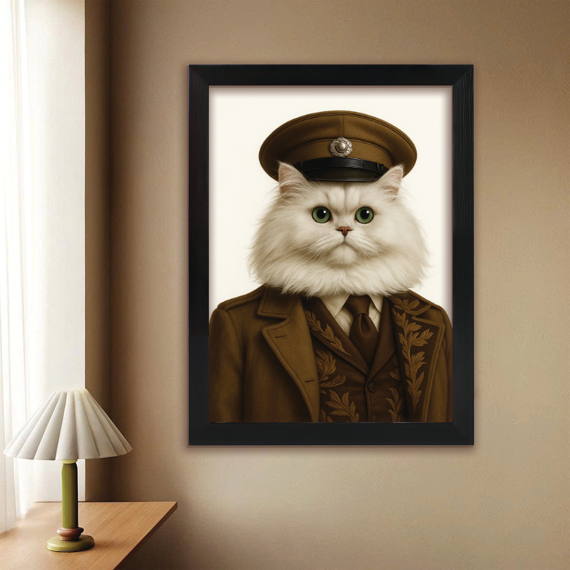 Custom Photo Captain Cat Canvas Framed Wall Art