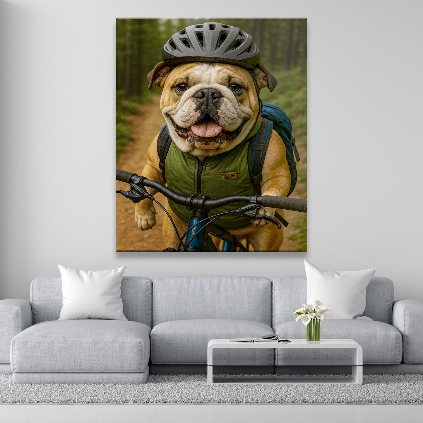 Custom Photo Mountain Biker Dog Canvas Gift For Dog Lovers