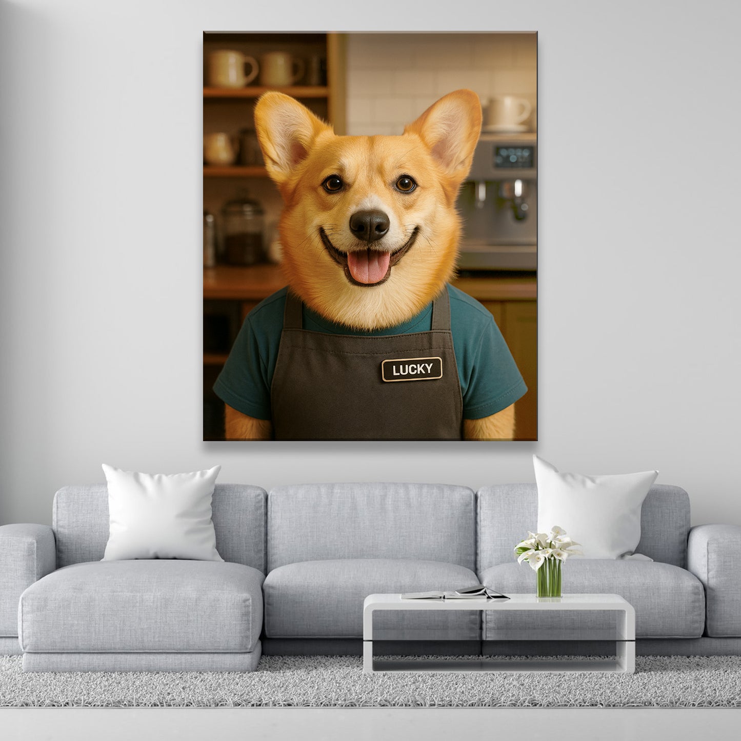 Custom Photo Barista Dog Canvas Gift For Dog Lovers
