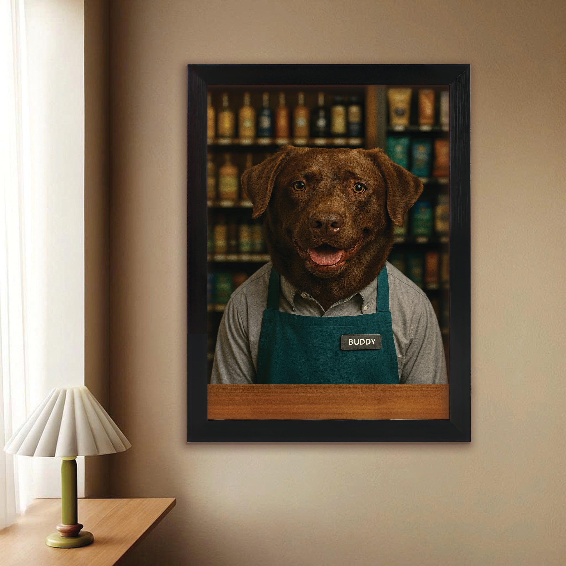 Custom Photo Shop Owner Dog Canvas Framed Wall Art Gift For Dog Lovers