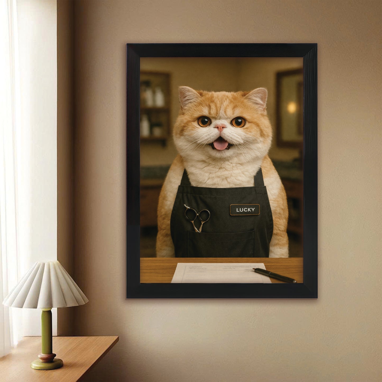 Custom Photo Groomer Cat Canvas Framed Wall Art  Gift For Cat Lovers