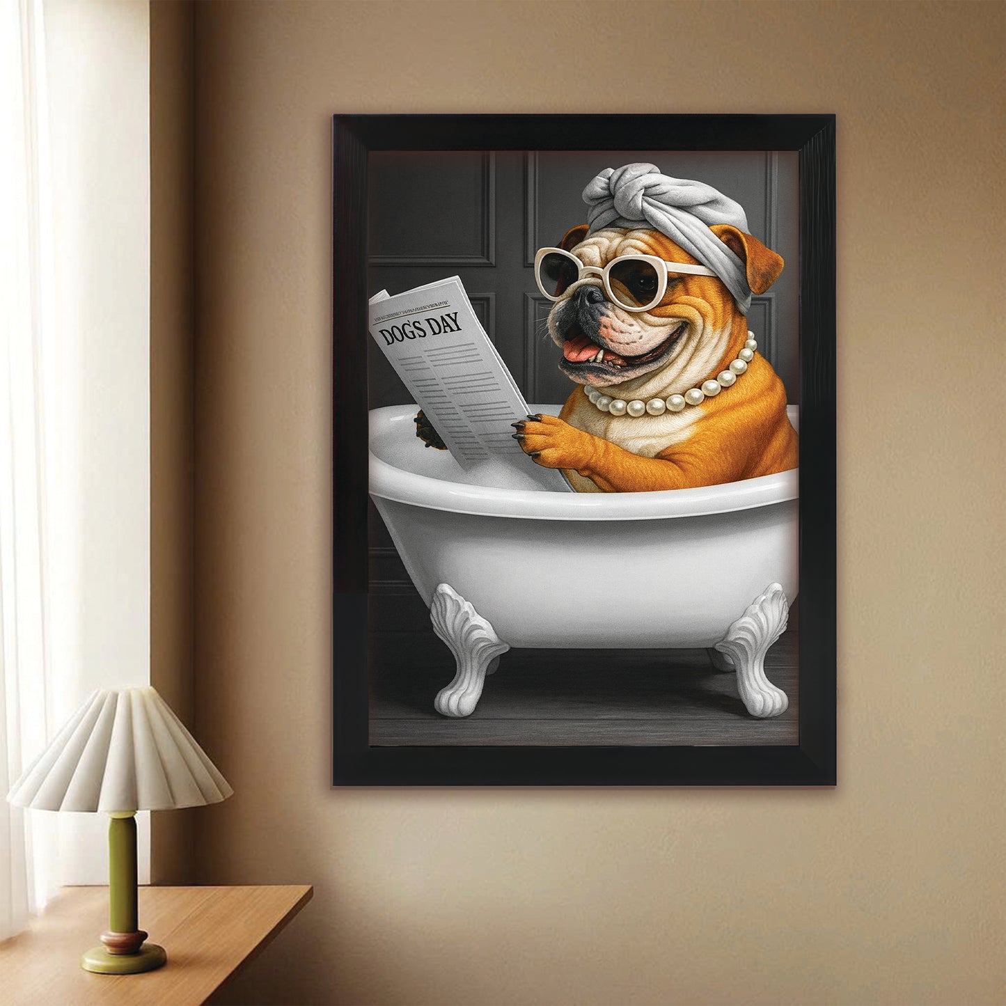 Custom Photo Dog Bathroom Style 9 Canvas Framed Wall Art Gift For Dog Lovers