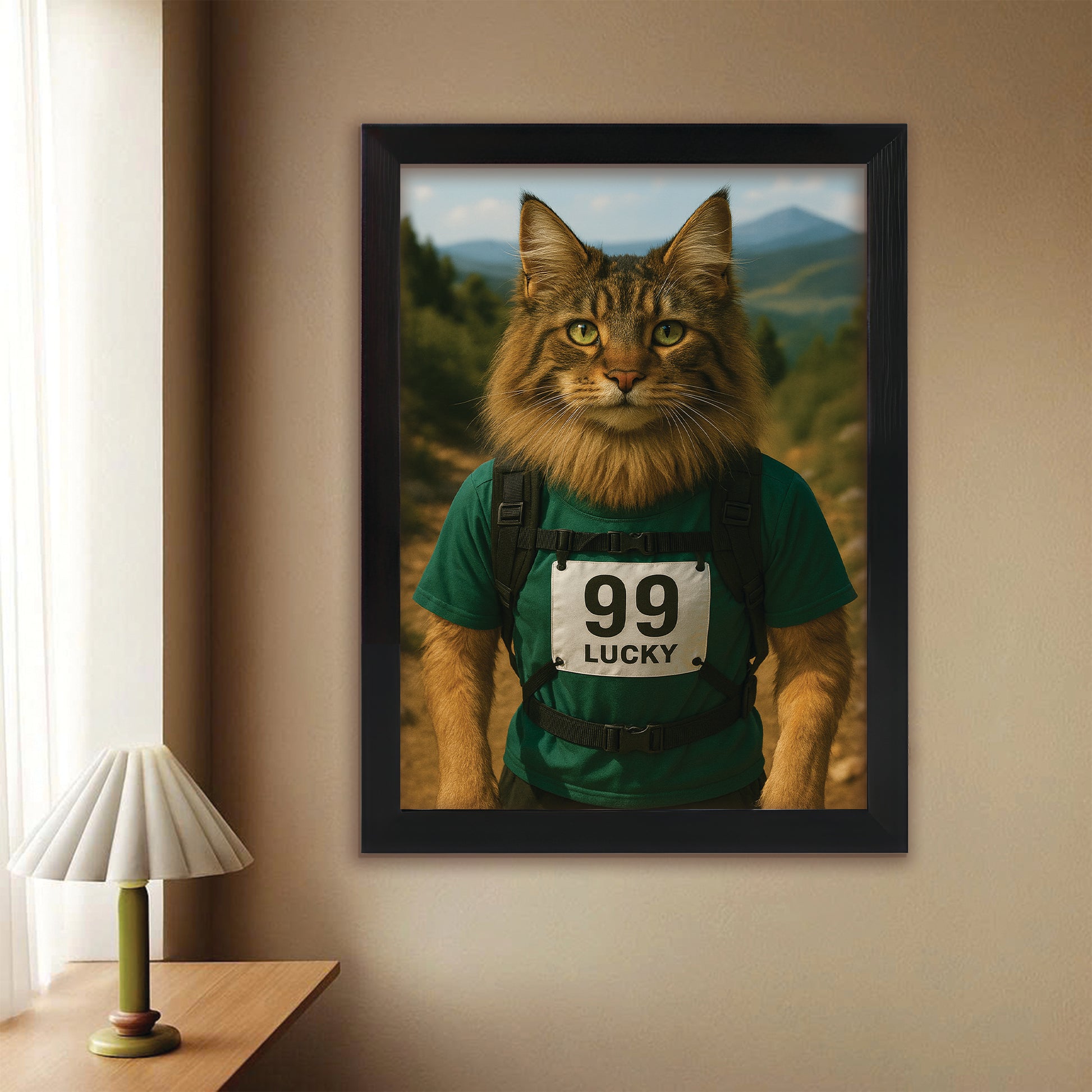 Custom Photo Trail Runner Cat Canvas Framed Wall Art Gift For Cat Lovers