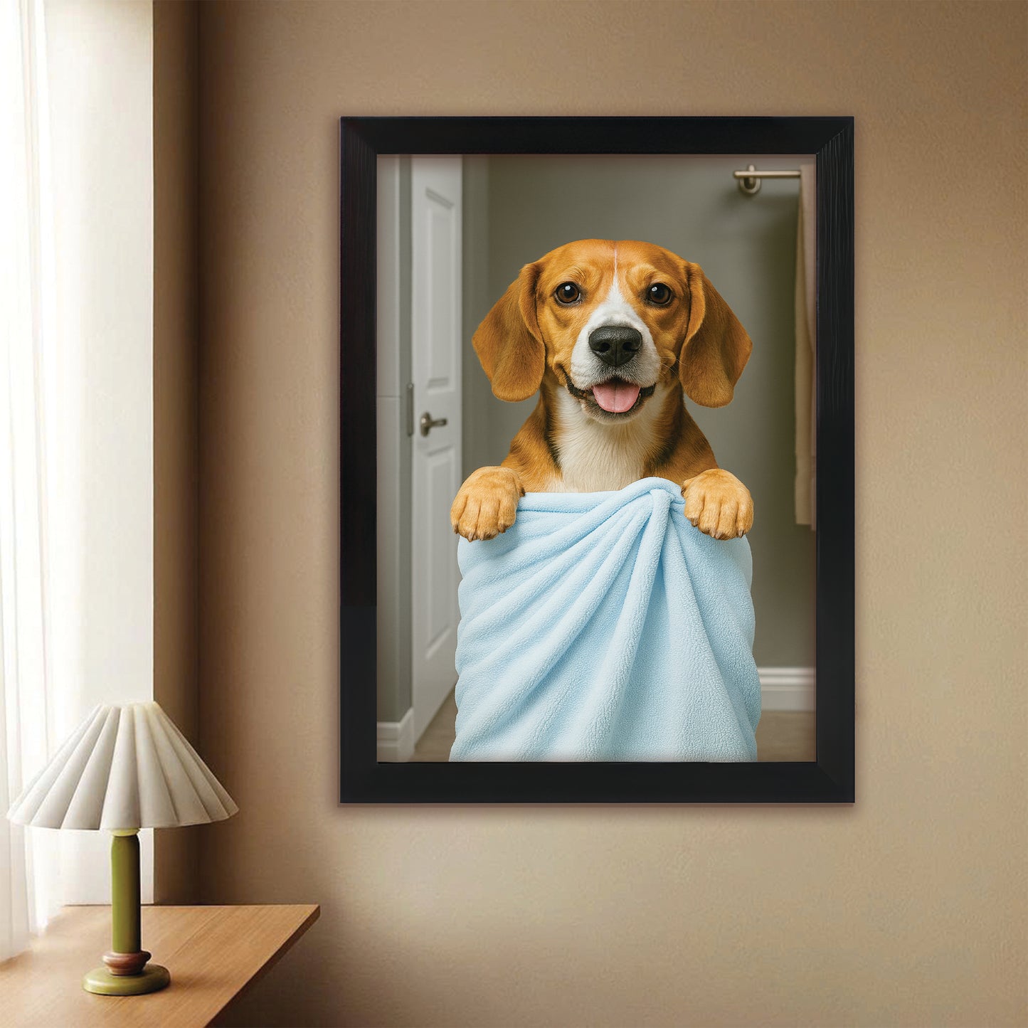 Custom Dog Photo In Bathroom Canvas Framed Wall Art Dog Lover Gifts