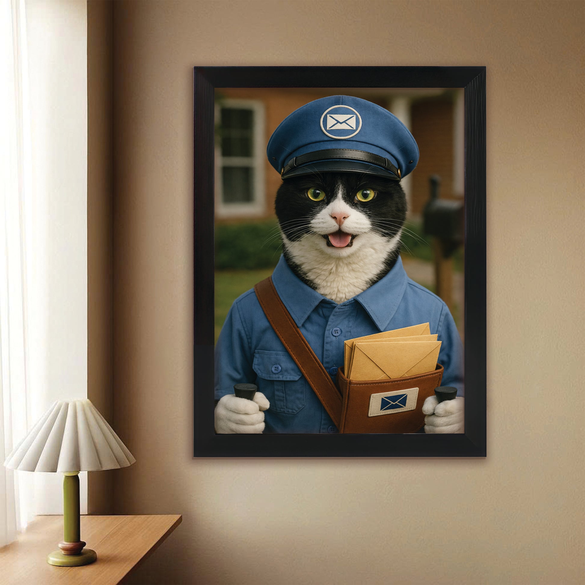 Custom Photo Mail Carrier Cat Canvas Framed Wall Art Gift For Cat Lovers