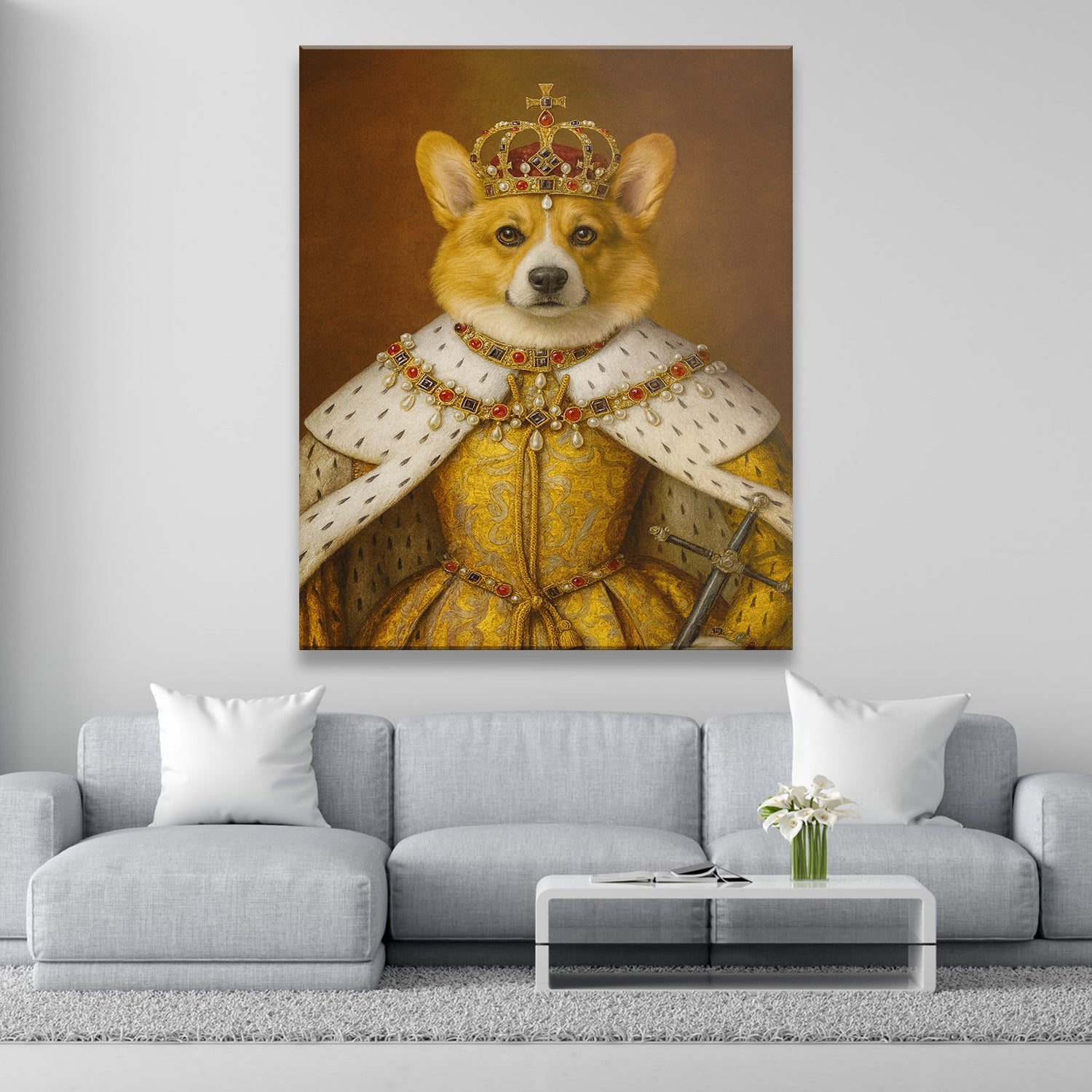 Custom Photo Crowned Queen Dog Canvas Gift For Dog Lovers