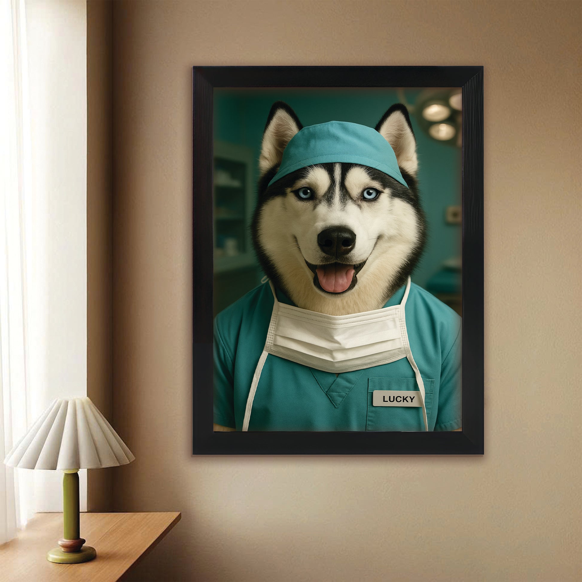 Custom Photo Surgeon Dog Canvas Framed Wall Art Gift For Dog Lovers