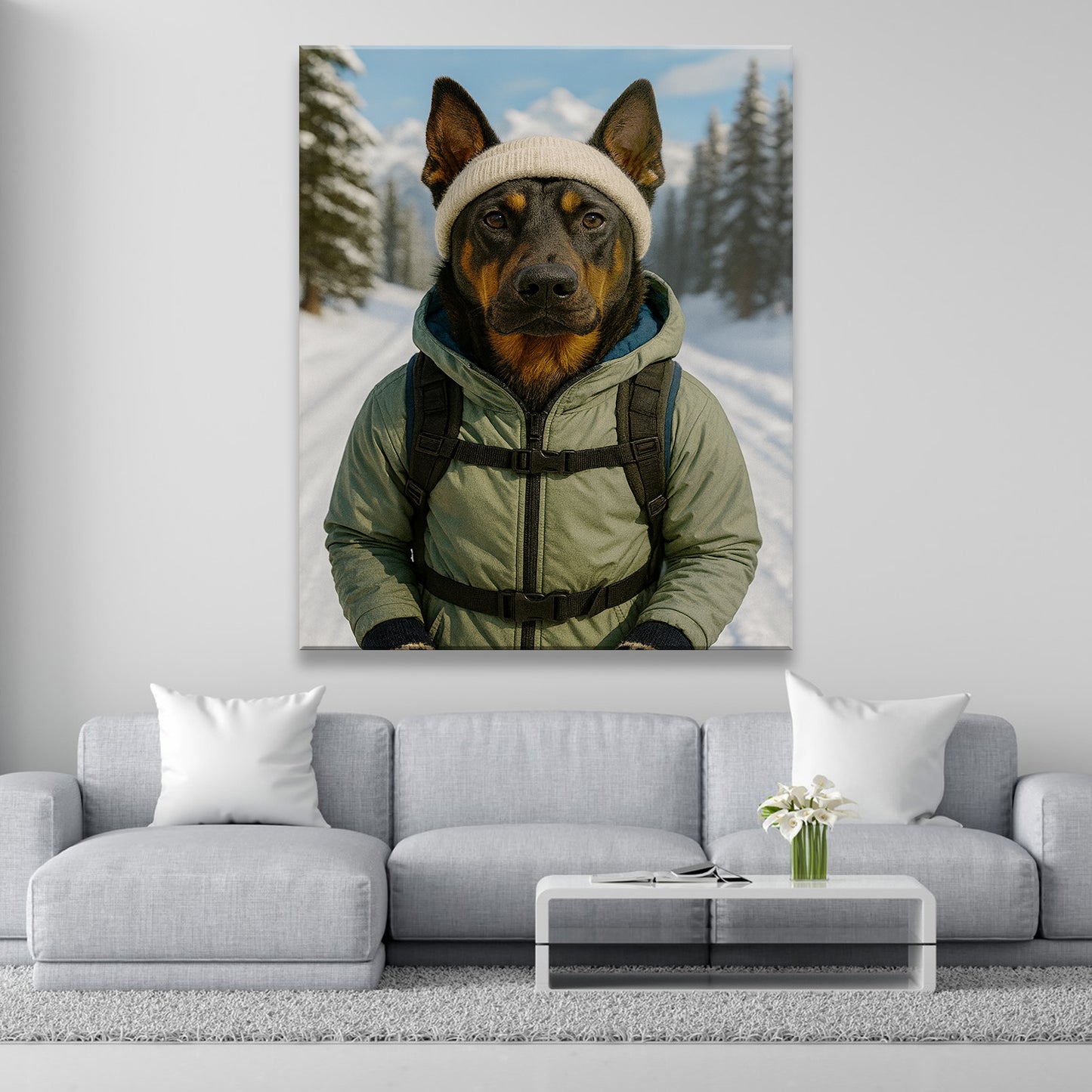 Custom Photo Winter Hiker Dog Canvas Gift For Dog Lovers