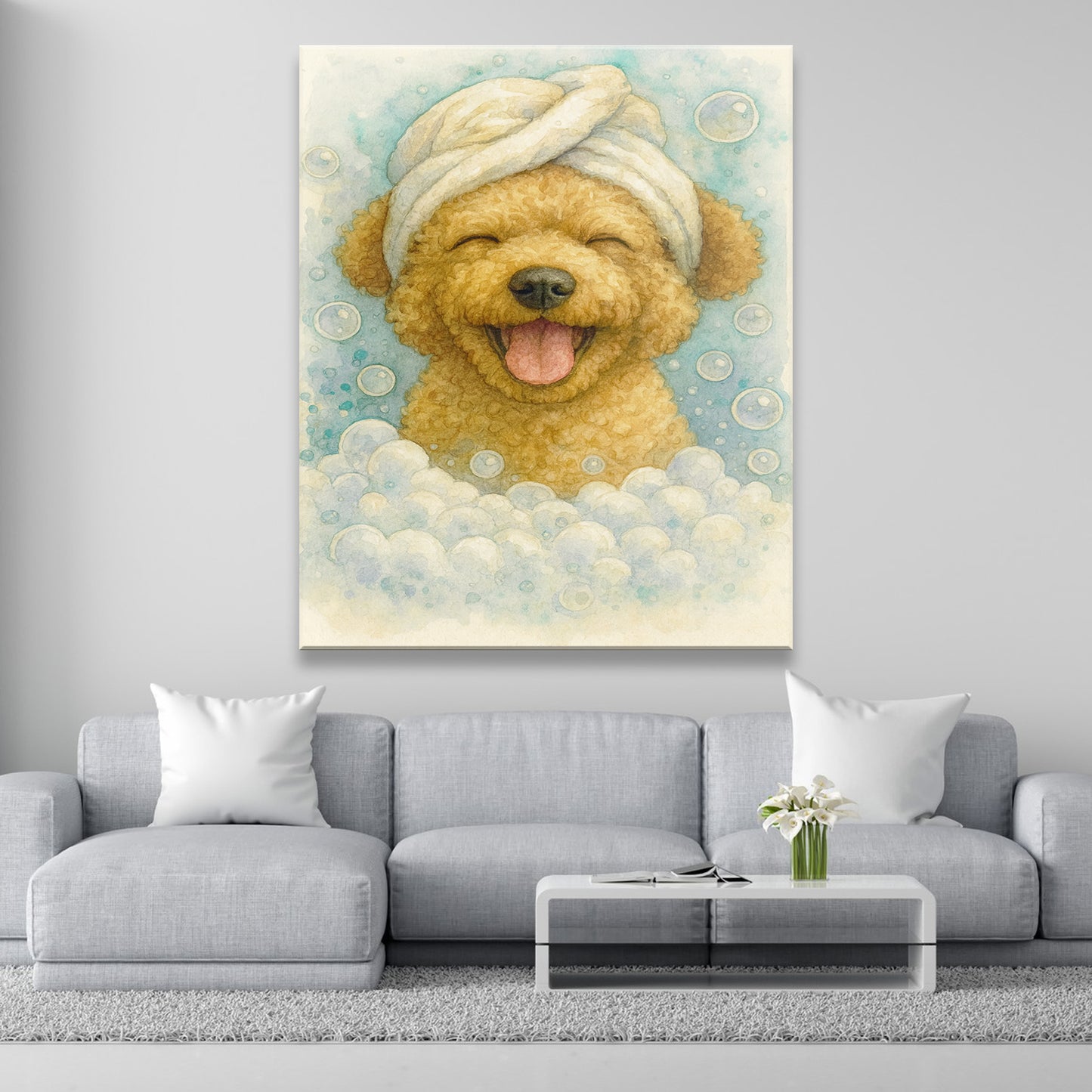 Custom Dog Potrait In Bathroom Canvas