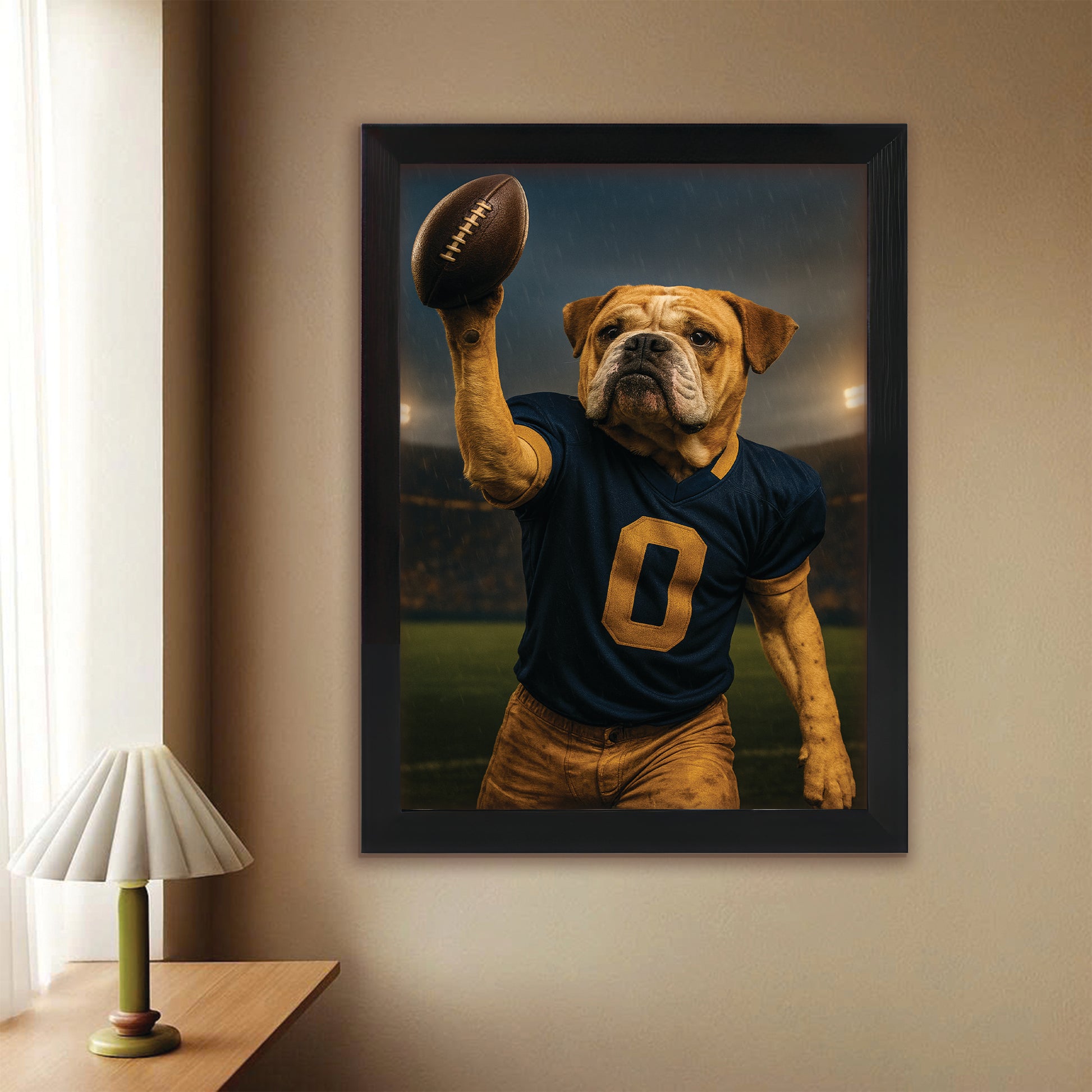 Custom Photo Football Player Canvas Framed Wall Art Gift For Dog Lovers