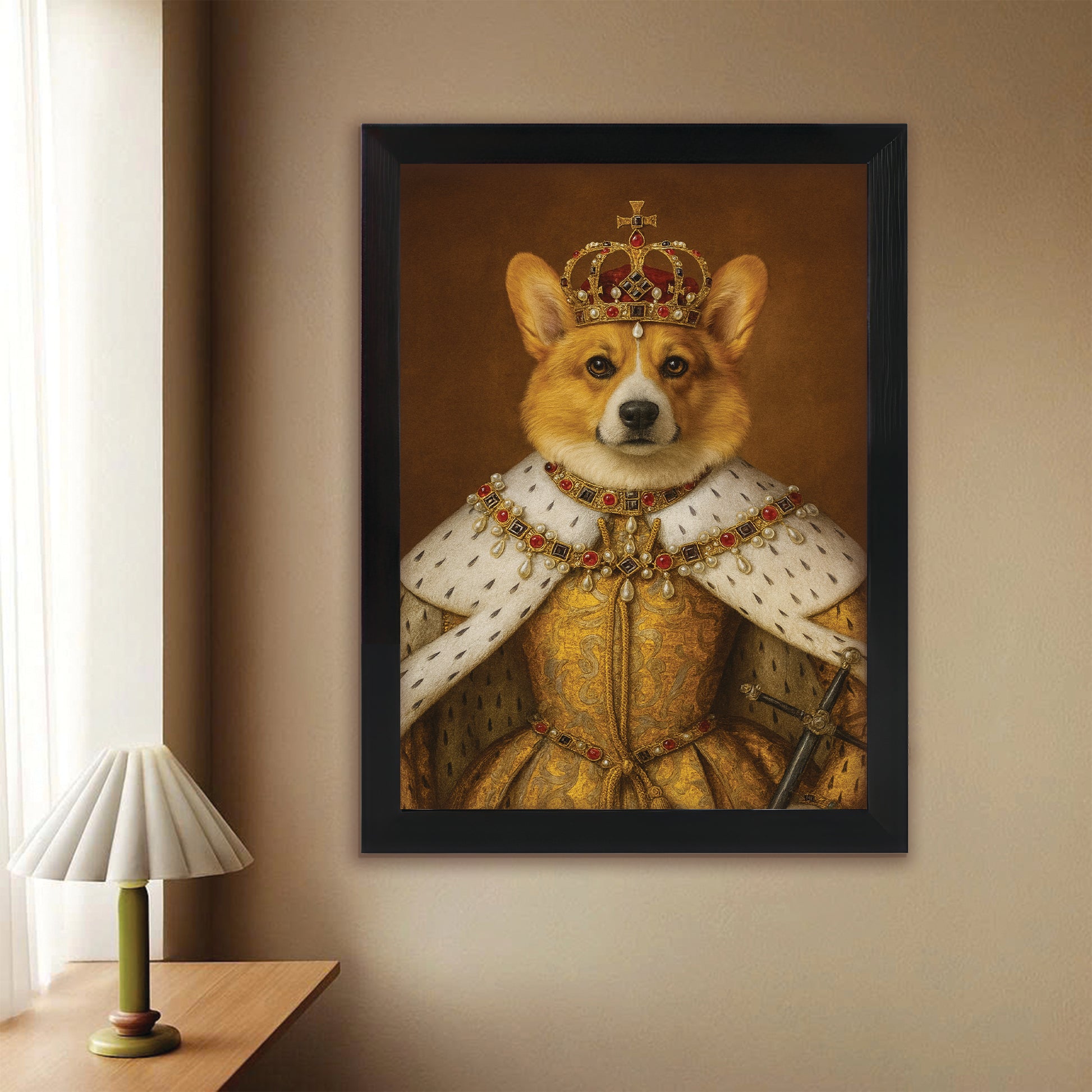 Custom Photo Crowned Queen Dog Canvas Framed Wall Art Gift For Dog Lovers
