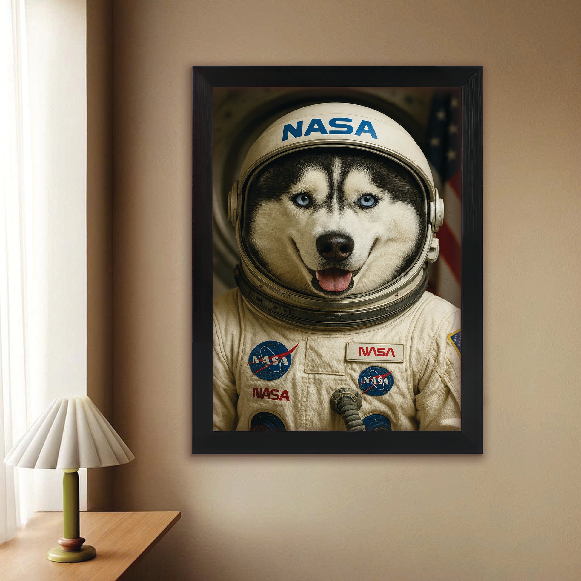 Custom Photo Astronaut Dog Canvas Framed Wall Art Gift For Dog Lovers