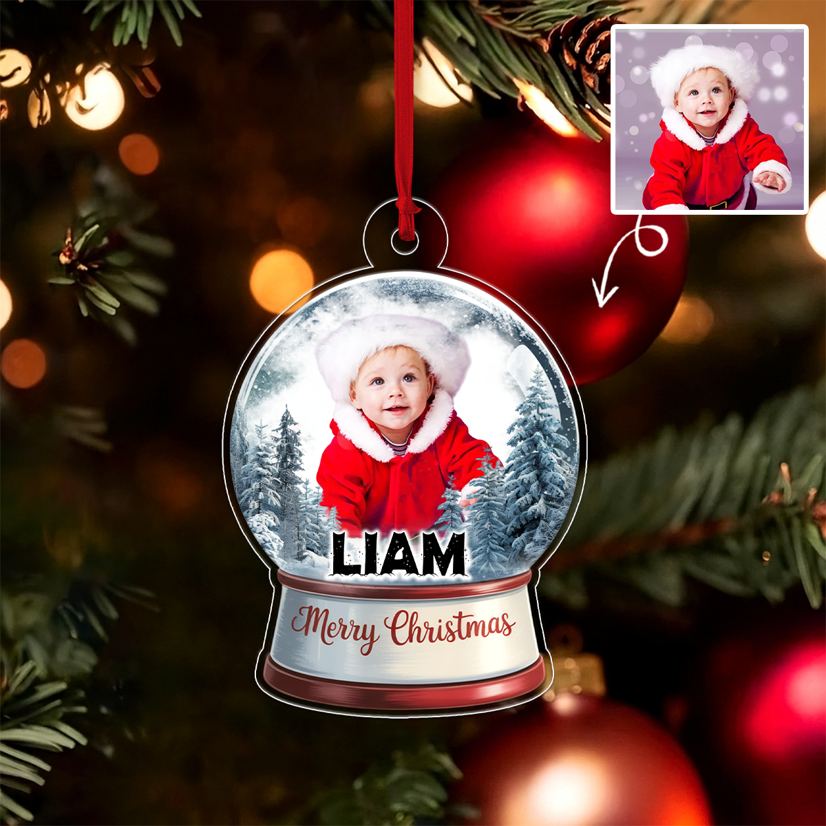 Custom Photo Baby With Name Snow Gloto Baby With Name Snow Globe