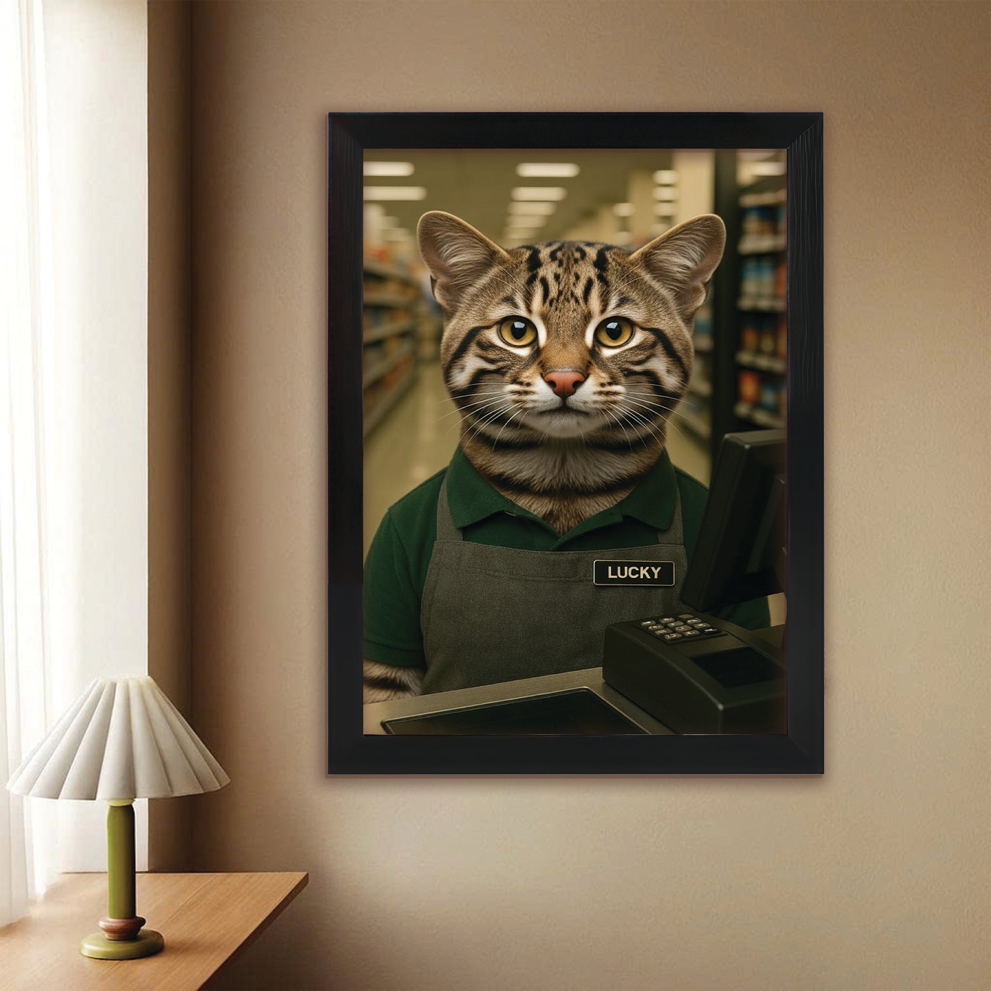 Custom Photo Cashier Cat Canvas Framed Wall Art Gift For Cat Lovers