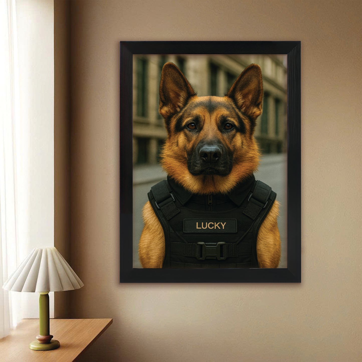 Custom Photo Tactical Dog Canvas Framed Wall Art Gift For Dog Lovers