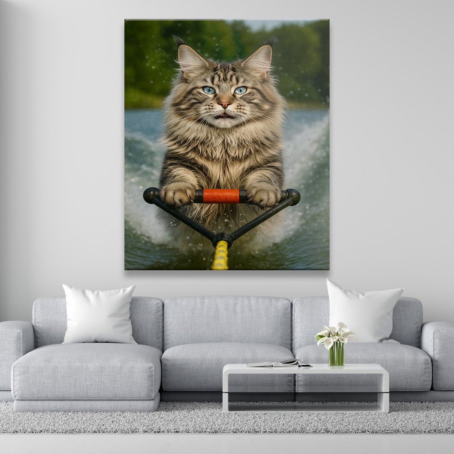Custom Photo Water Ski Cat Canvas Gift For Cat Lovers