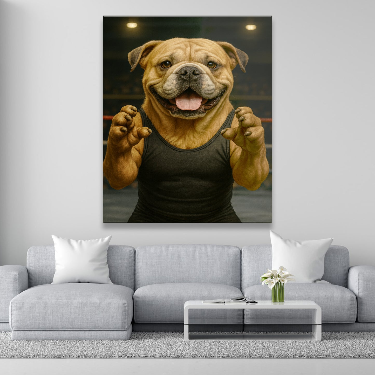 Custom Photo Wrestler Fighter Dog Canvas Gift For Dog Lovers