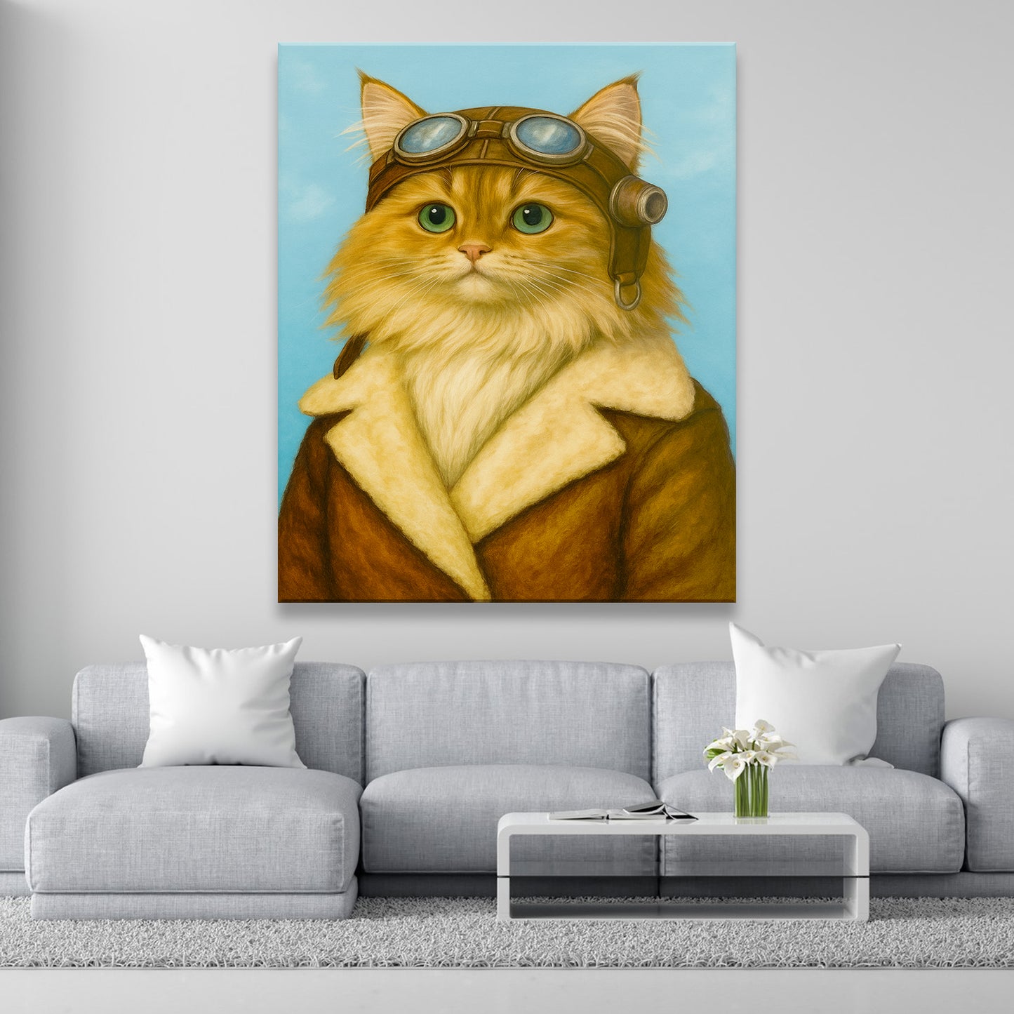 Custom Photo Portrait Pilot Canvas Gift For Cat Lovers