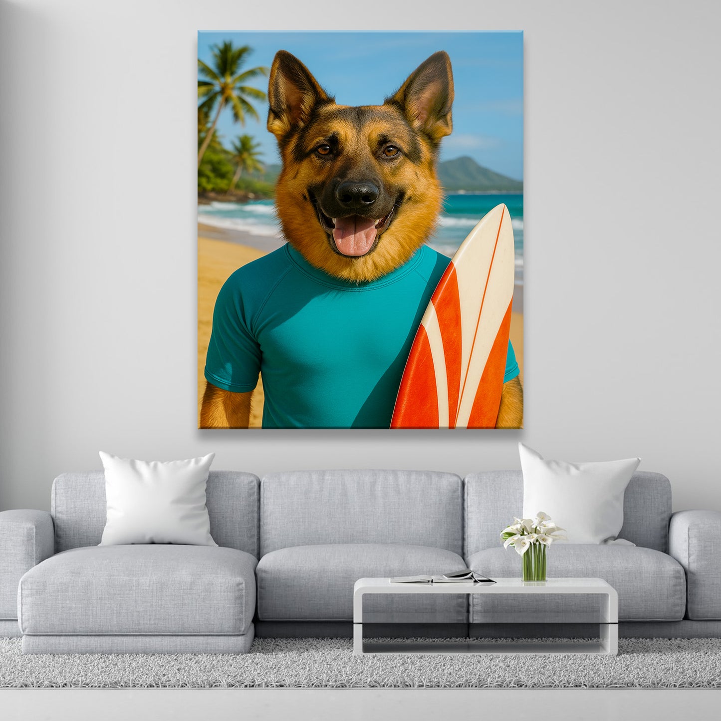 Custom Photo Surfer Beach Dog Canvas Gift For Dog Lovers