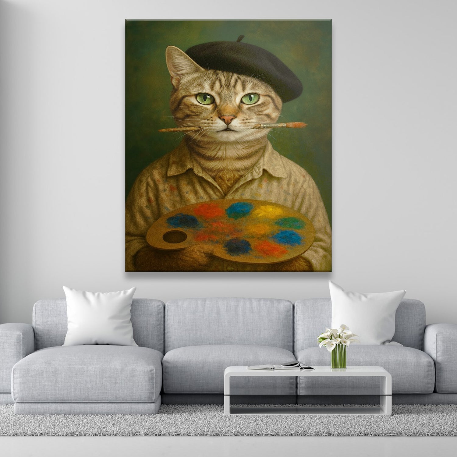 Custom Photo Artist Cat Canvas Gift For Cat Lovers