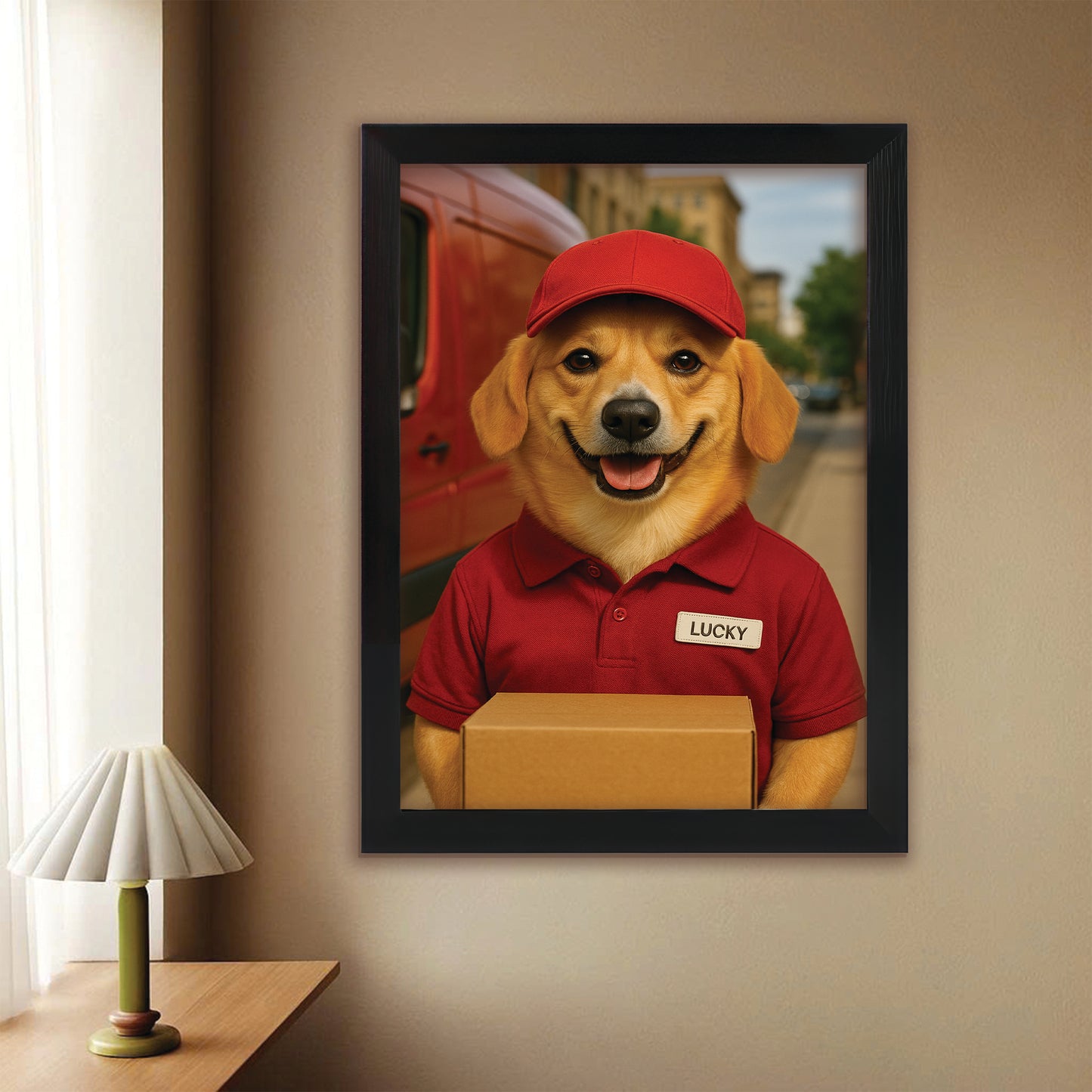 Custom Photo Courier Delivery Canvas Framed Wall Art Gift For Dog Lovers