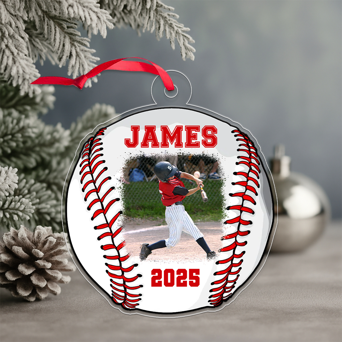 Custom Photo Baseball For Boy Kids Acrylic Ornament Christmas Gift