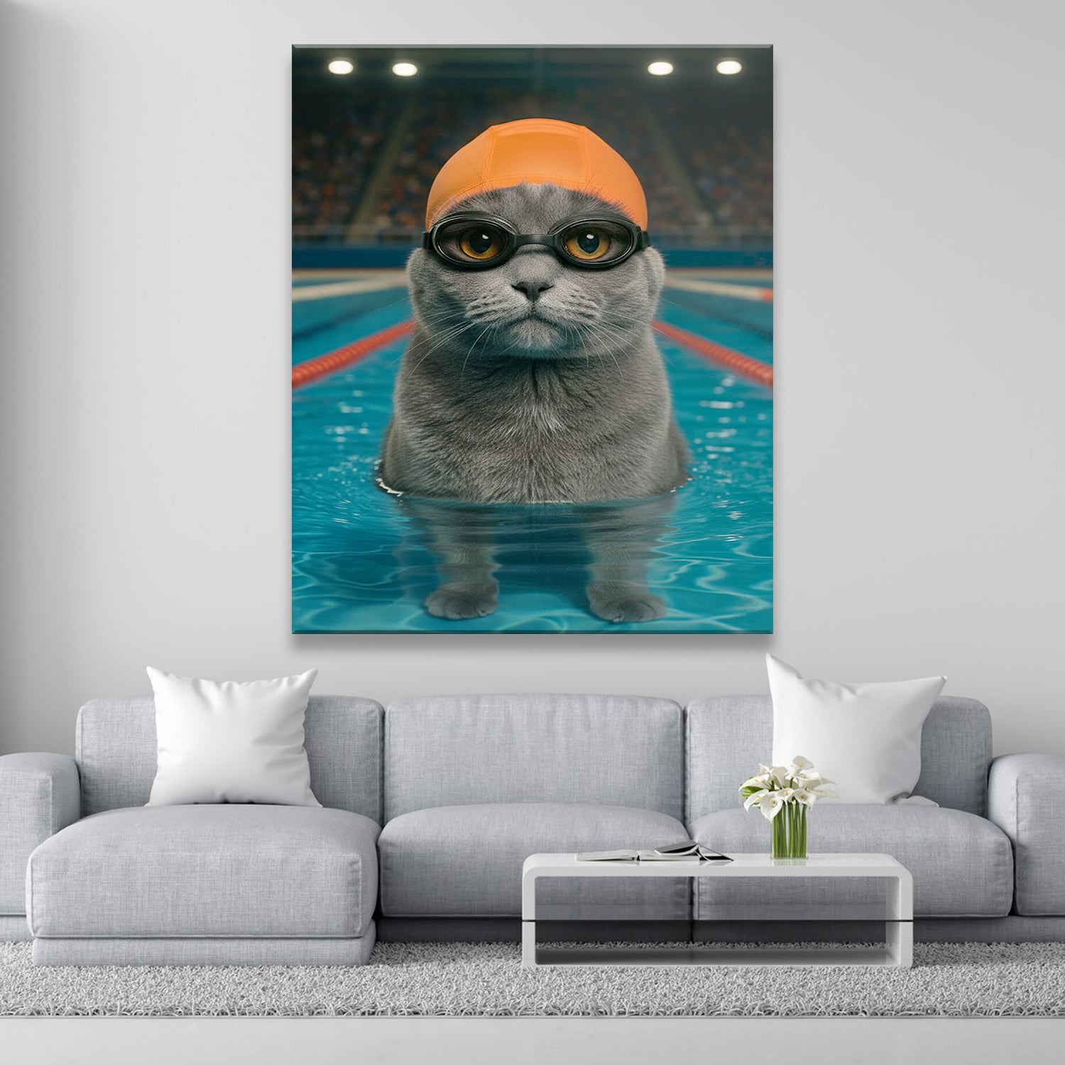 Custom Photo Swimmer  2 Cat Canvas Gift For Cat Lovers