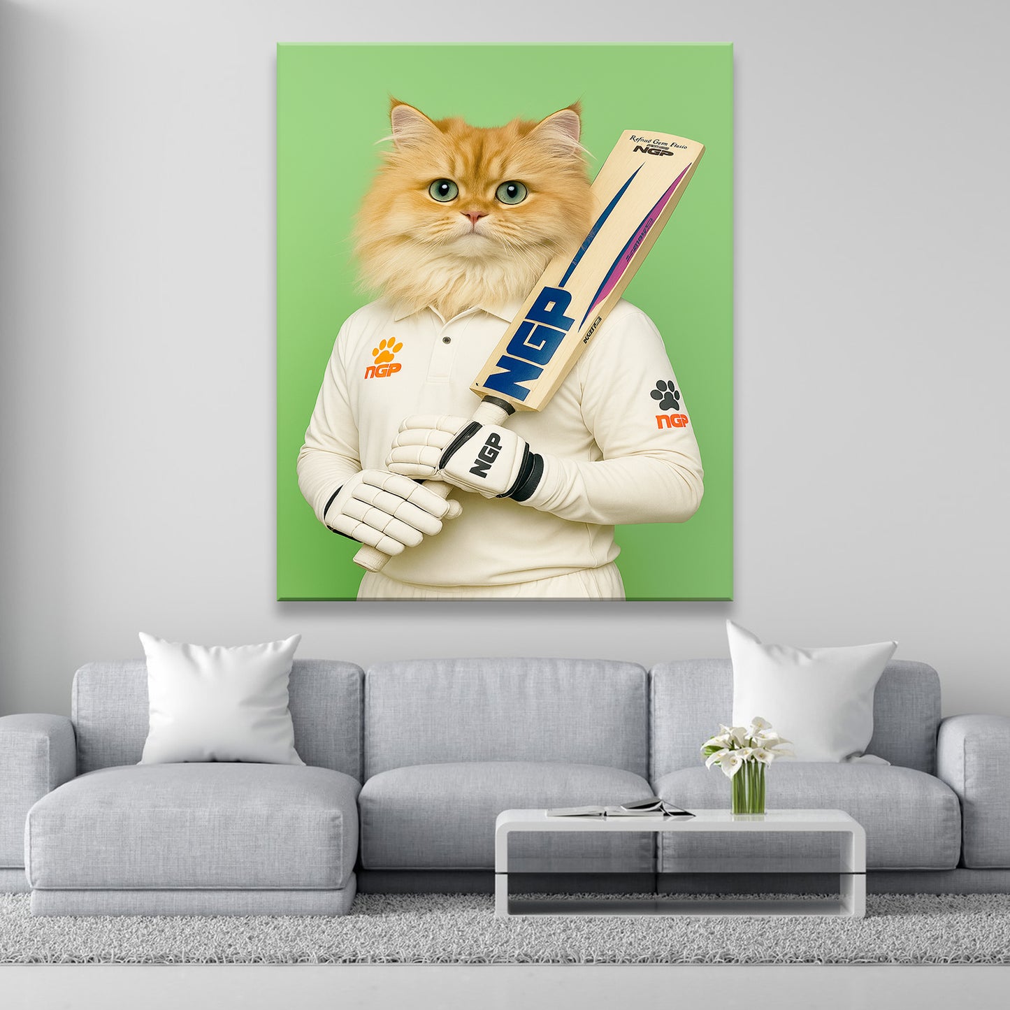 Custom Photo Cricketer Cat Canvas Gift For Cat Lovers