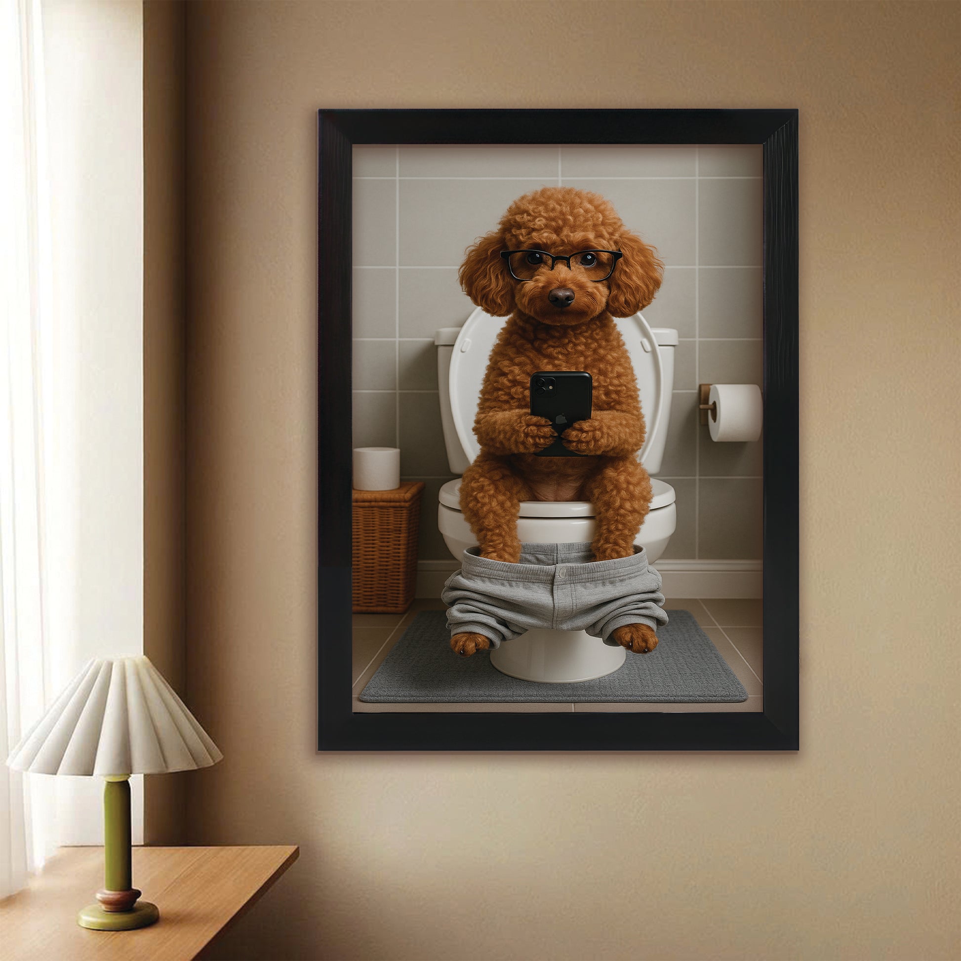 Custom Photo Dog Bathroom Style 15 Canvas Framed Wall Art Gift For Dog Lovers