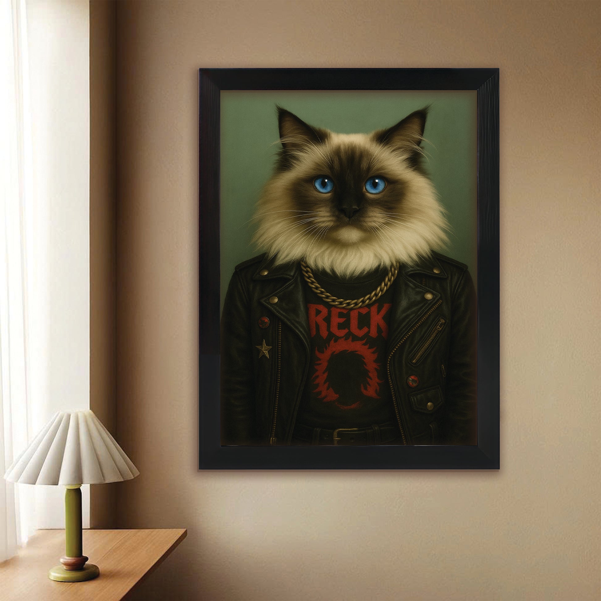 Custom Photo Rock n Roll Cat Canvas Framed Wall Art _ Gift For Cat Lovers