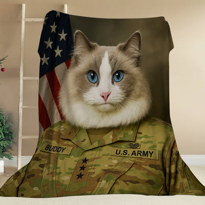 Custom Cat Photo Us Army Blanket _ Gift For Cat Lovers