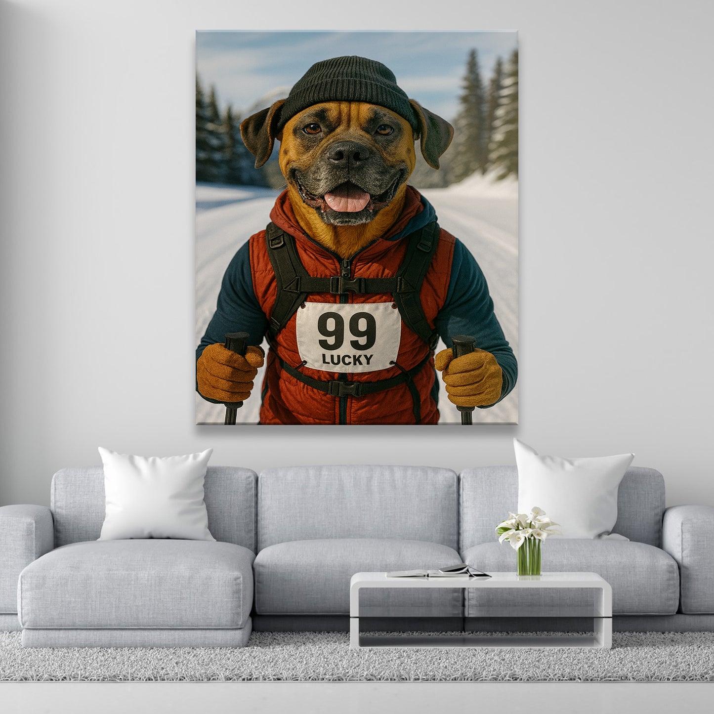 Custom Photo Cross Country Ski Dog Canvas Gift For Dog Lovers