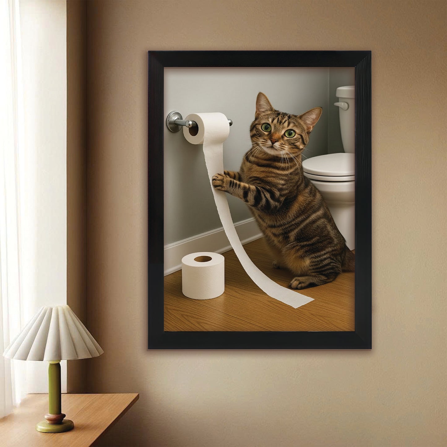 Custom Photo Cat Bathroom Style 18 Canvas Framed Wall Art Gift For Canvas Framed Wall Art
