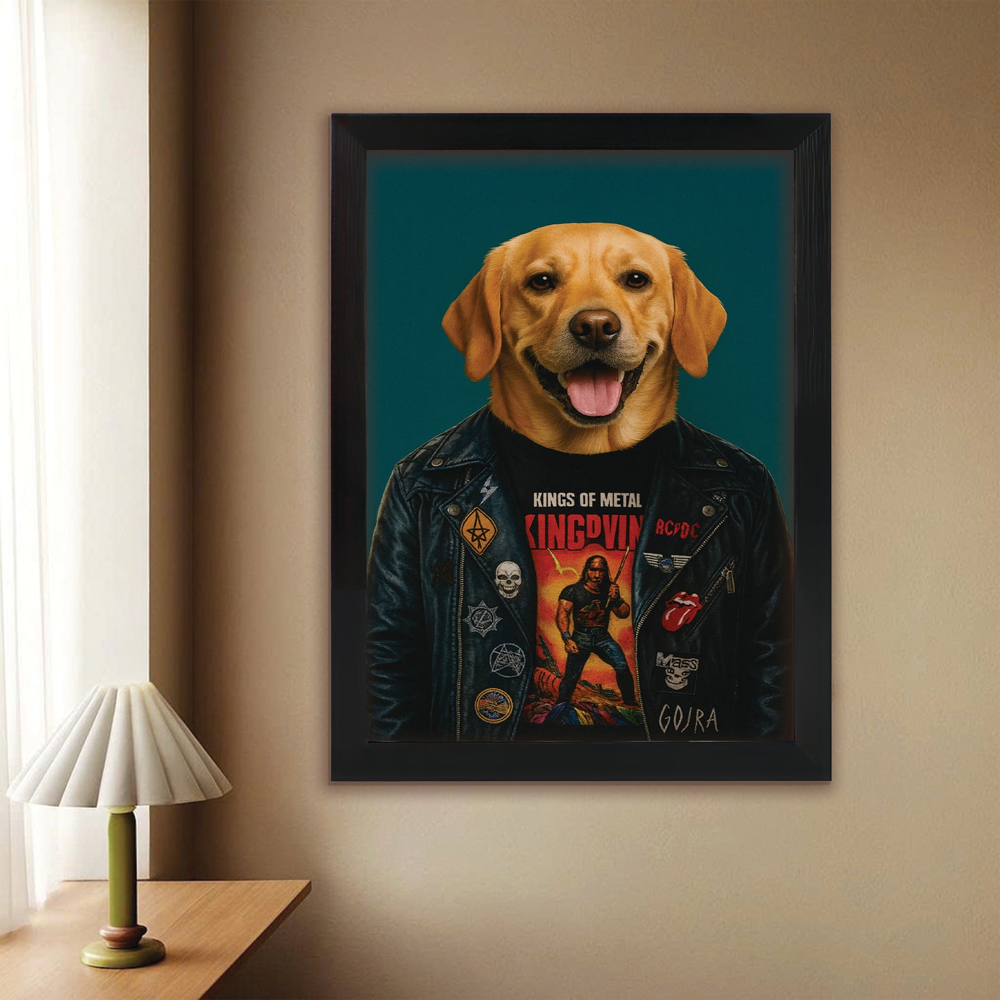 Custom Photo Dog Rock n Roll Canvas Framed Wall Art
