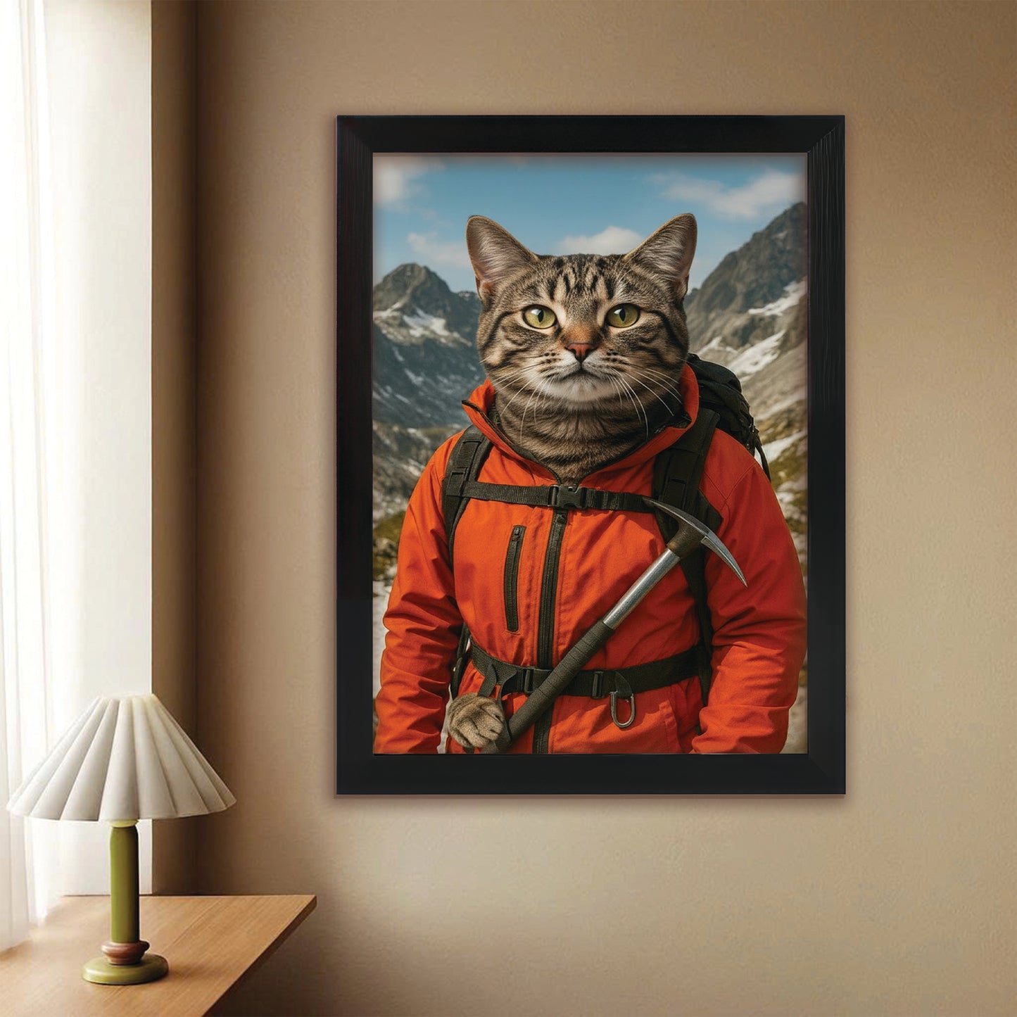 Custom Photo Mountaineer Climbing Cat Canvas Framed Wall Art  Gift For Cat Lovers