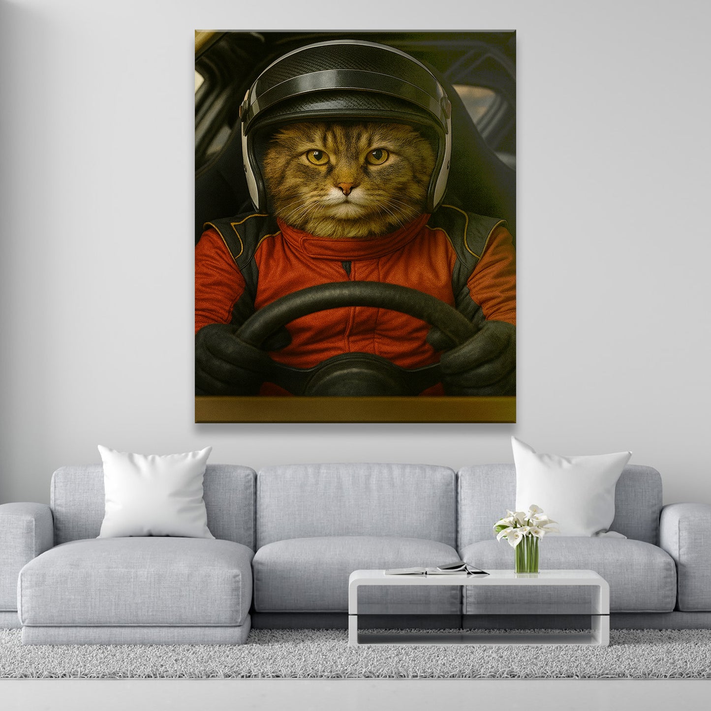 Custom Photo Racing Driver Cat Canvas Gift For Cat Lovers